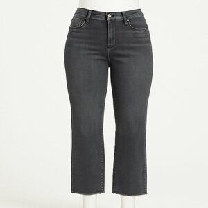 Paige Cindy Straight Jeans in Ash Black Size 34 – Raw Hem, Premium Stretch Denim